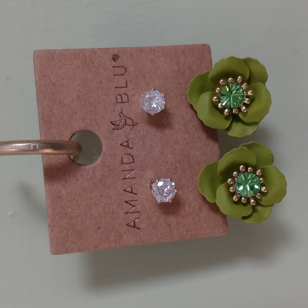 Women's Amanda Blu CZ drop flower green earrings